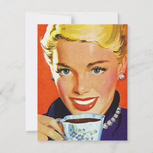 Retro Stylish Lady Coffee of Tea Social Invitation Kaart
