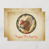 Retro Stylish Turkey and Grapes Happy Thanksgiving Feestdagenkaart (Voorkant / Achterkant)