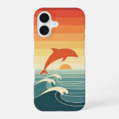 Retro Stylized Dolphin iPhone 16 Hoesje (Achterkant)