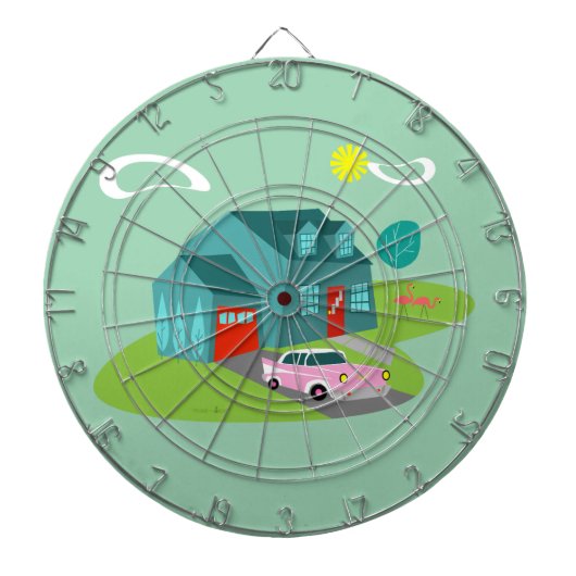 Retro Suburban House Dart Board Dartbord (Voorkant)