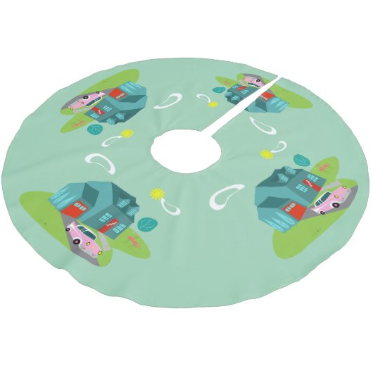 Retro Suburban House Kerstboom Rok (Gekanteld)