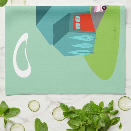 Retro Suburban House Keukenhanddoek (Gevouwen)