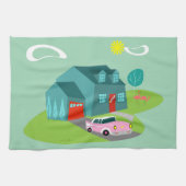 Retro Suburban House Keukenhanddoek (Horizontaal)
