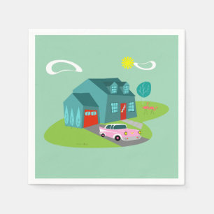 Retro Suburban House Papieren servetten
