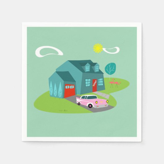 Retro Suburban House Papieren servetten (Voorkant)