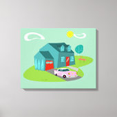 Retro Suburban House Uitgerekte Canvas Print (Voorkant)