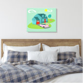 Retro Suburban House Uitgerekte Canvas Print (Insitu (Slaapkamer))