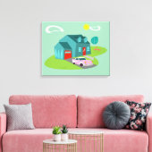 Retro Suburban House Uitgerekte Canvas Print (Insitu (Woonkamer))
