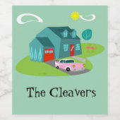 Retro Suburban House Wijnlabel Wijn Etiket (Enkel label)