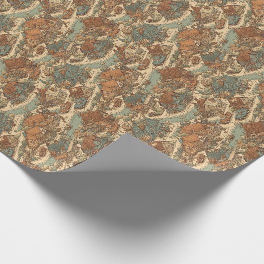 Retro Suburban Toile de Jouy Wrapping Paper Roll Cadeaupapier (Hoek)