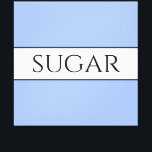 Retro SUGAR  blauw wit omlijnde strepen Canvas Afdruk<br><div class="desc">Dit leuke,  nostalgische ontwerp heeft tekst in een brede witte middenstreep gemarkeerd met zwarte strepen tegen lichte poederblauwe achtergrondstrepen. De SUIKER tekst kan worden gepersonaliseerd.</div>