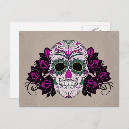 Retro Sugar Skull Briefkaart (Voorkant / Achterkant)
