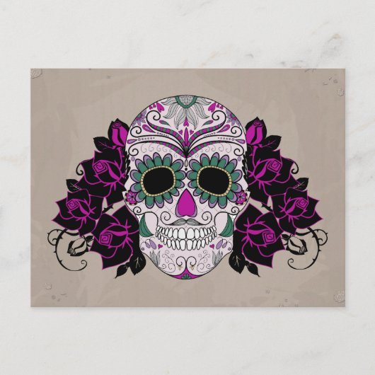 Retro Sugar Skull Briefkaart (Voorkant)