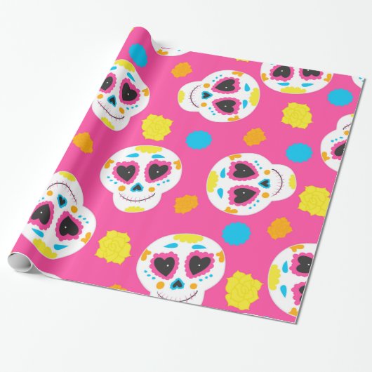 Retro Sugar Skull Cadeaupapier (Uitgerold)