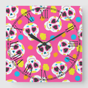 Retro Sugar Skull Vierkante Klok