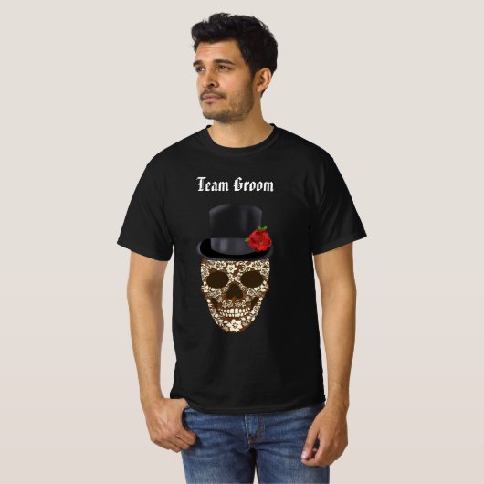 Retro Suiker Schedel Team Bruidegom T-Shirt (Voorkant volledig)