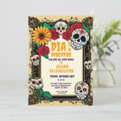 Retro Suiker Schedels Día de los Muertos Feest Kaart (Staand voorkant)