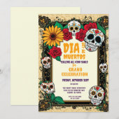 Retro Suiker Schedels Día de los Muertos Feest Kaart (Voorkant / Achterkant)