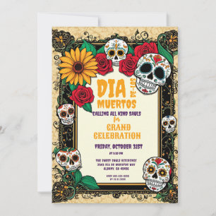 Retro Suiker Schedels Día de los Muertos Feest Kaart