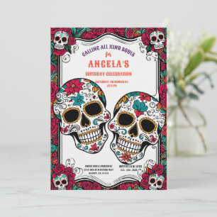 Retro Suikerschedels Día de los Muertos Verjaardag Kaart