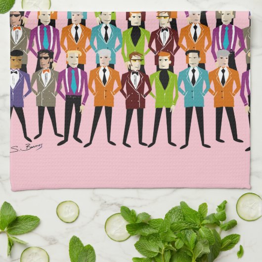 Retro Suits T-handdoek—roze Theedoek (Gevouwen)