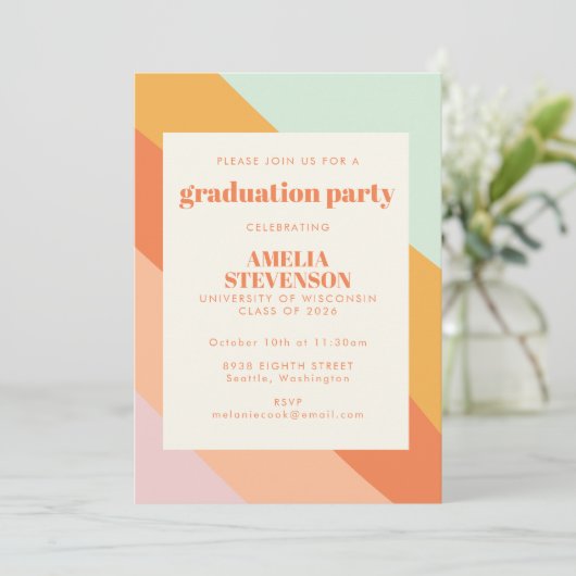 Retro Summer Abstract Stripes Graduation Party Kaart (Staand voorkant)