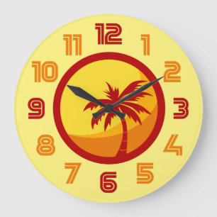 Retro Summer Beach Palm Heatwave Clock Grote Klok