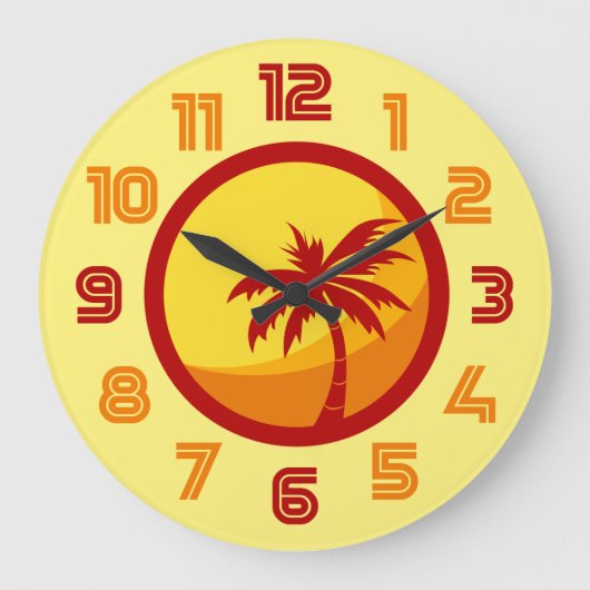 Retro Summer Beach Palm Heatwave Clock Grote Klok (Voorkant)