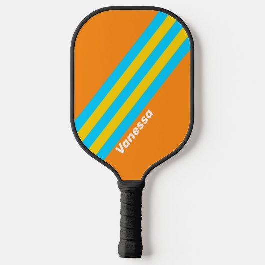Retro Summer Beach Stripes met naam Pickleball Paddle (Achterkant)