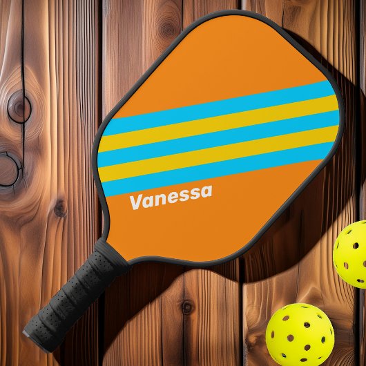 Retro Summer Beach Stripes met naam Pickleball Paddle