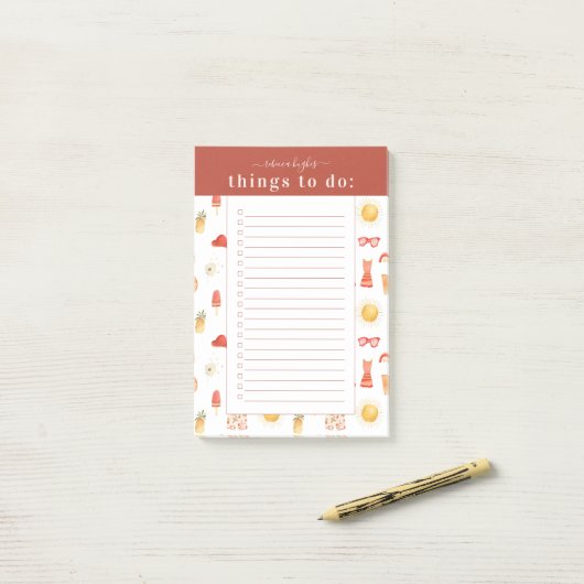 Retro Summer Boho Picnic | Monogram om lijst te do Post-it® Notes (Op bureau)