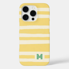 Retro Summer Chic Yellow Stripes Monogram iPhone 16 Pro Hoesje