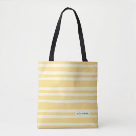 Retro Summer Chic Yellow Stripes Personalized Tote Bag
