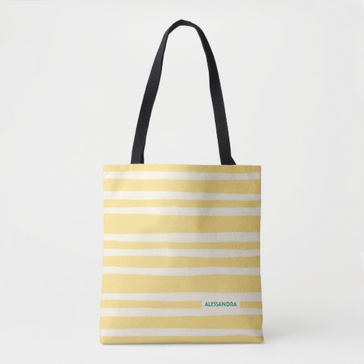 Retro Summer Chic Yellow Stripes Personalized Tote Bag (Voorkant)