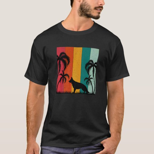 Retro Summer Cool German Shepherd Dog Summer Vaca T-shirt (Voorkant)