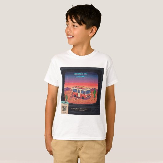 Retro Summer Error 404 T-shirt | Glitch Art (Voorkant volledig)