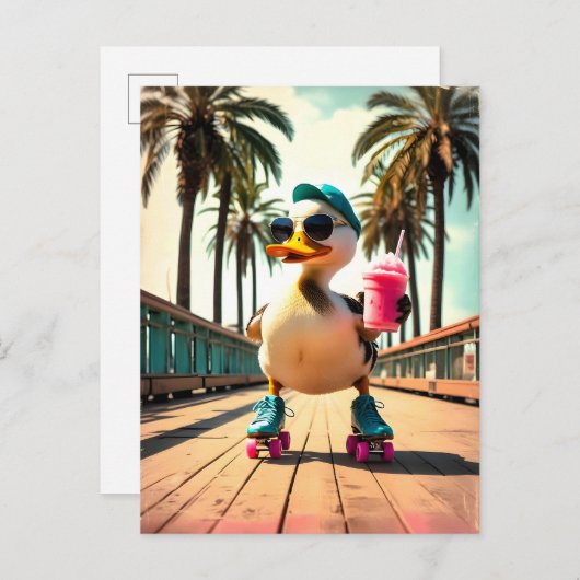 Retro Summer Funny Roller Duck Aankondigingskaart (Voorkant / Achterkant)