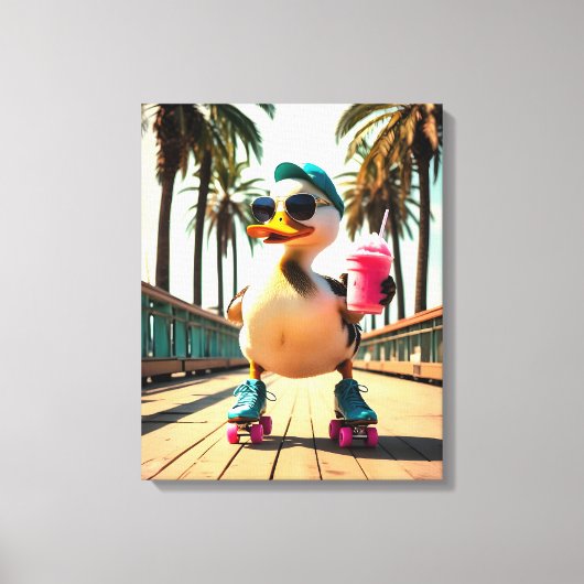 Retro Summer Funny Roller Duck  Canvas Afdruk (Voorkant)