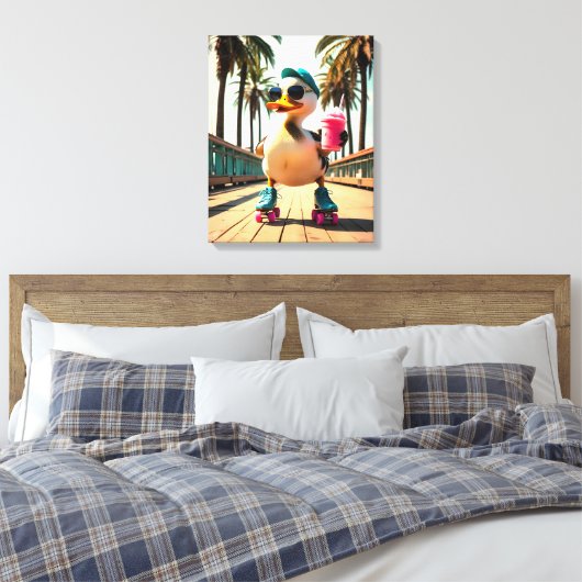 Retro Summer Funny Roller Duck  Canvas Afdruk (Insitu (Slaapkamer))