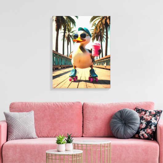 Retro Summer Funny Roller Duck Canvas Afdruk (Insitu (Woonkamer))