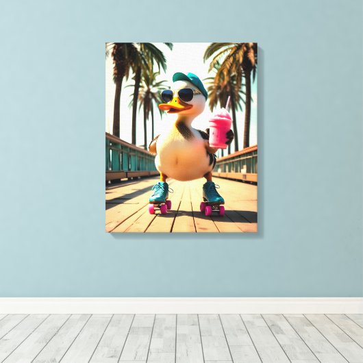 Retro Summer Funny Roller Duck  Canvas Afdruk (Insitu (Houten vloer))