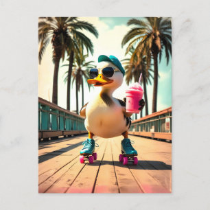 Retro Summer Funny Roller Duck Feestdagenkaart