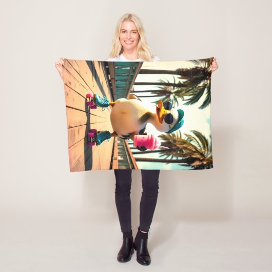 Retro Summer Funny Roller Duck Fleece Deken (In situ)