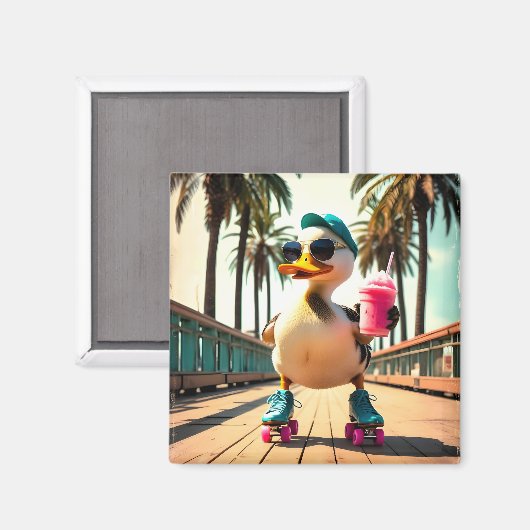 Retro Summer Funny Roller Duck  Magneet (Voorkant / Achterkant)