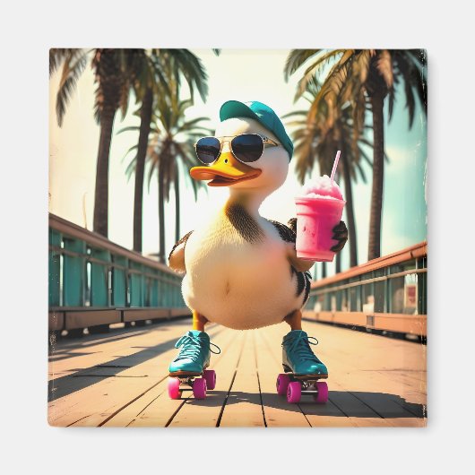 Retro Summer Funny Roller Duck Magneet (Voorkant)