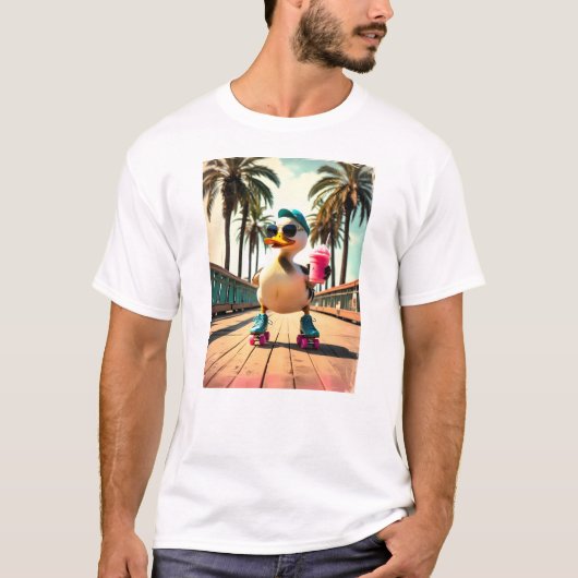 Retro Summer Funny Roller Duck T-shirt (Voorkant)