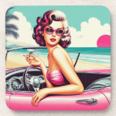 Retro Summer Girl Bier Onderzetter (Voorkant)