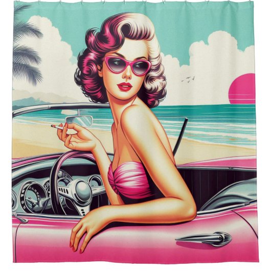 Retro Summer Girl Douchegordijn (Voorkant)