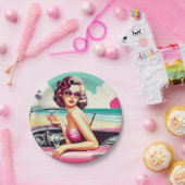 Retro Summer Girl Papieren Bordje (Feest)