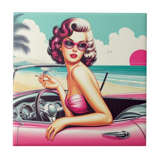 Retro Summer Girl Tegeltje (Voorkant)